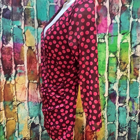 Elle xs purple pink polkadots long sleeve blouse - Picture 6 of 8